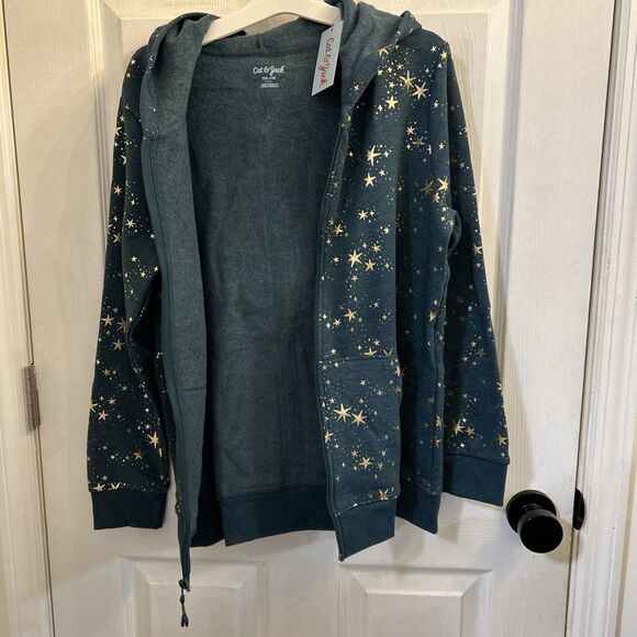 Cat & Jack XXL 18 Dark Teal Gold Star Full Zip Hoodie Sweatshirt NWT - Picture 11 of 16